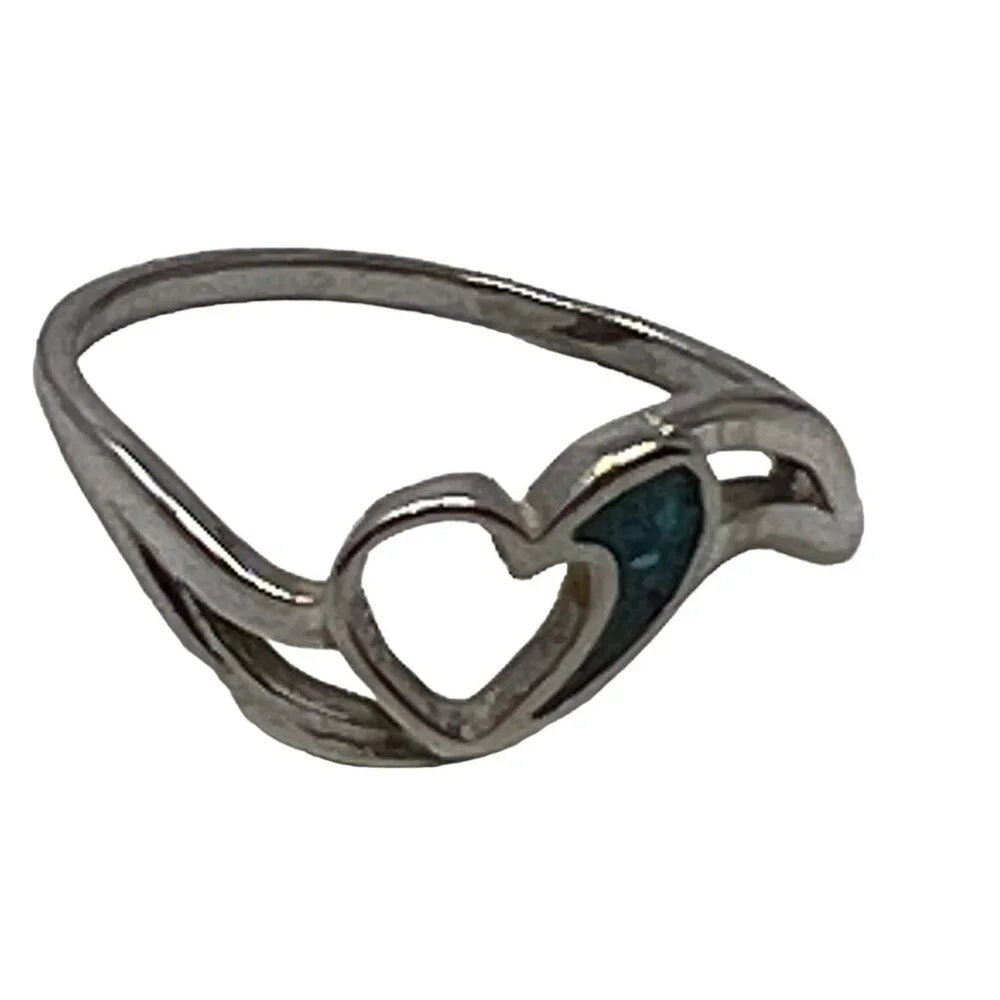 Womens Heart Ring Blue Stone‎ Silver Tone Fashion Size 8 1/2